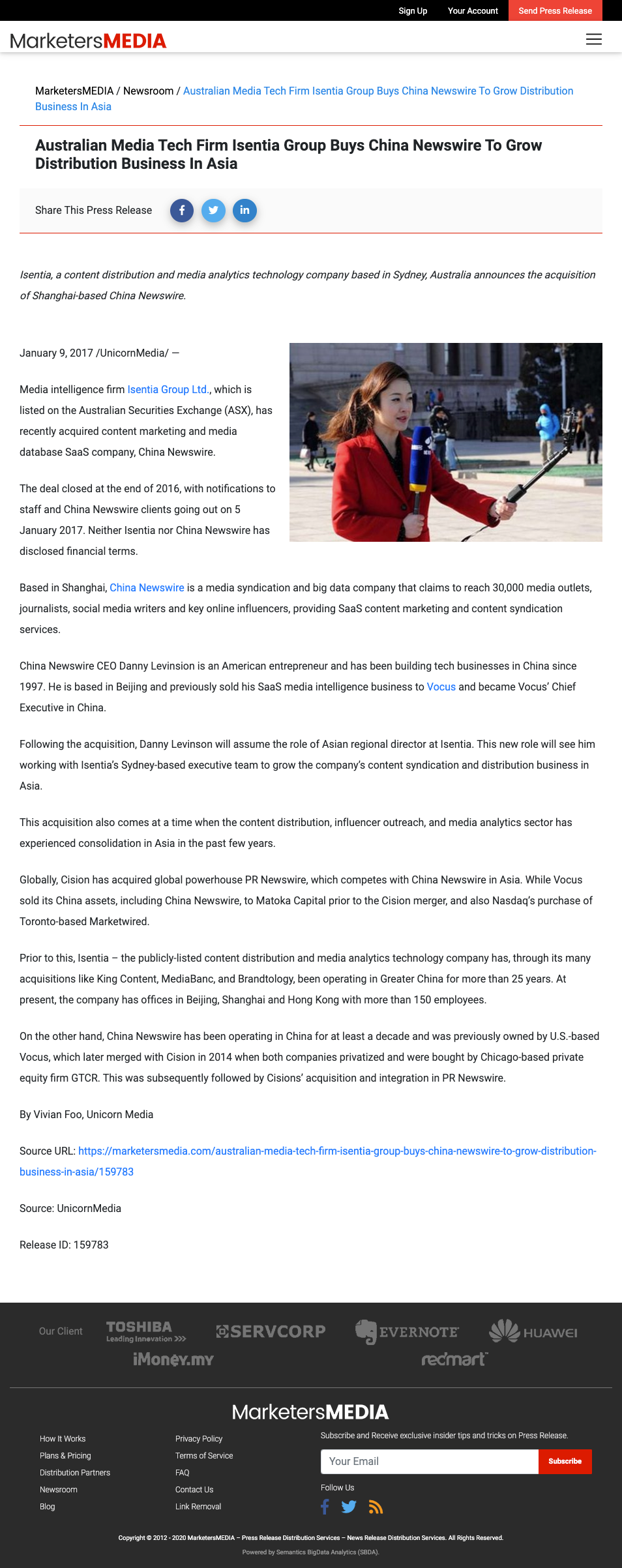 Australian Media Tech Firm Isentia Group Buys China Newswire To Grow Distribution Business In Asia