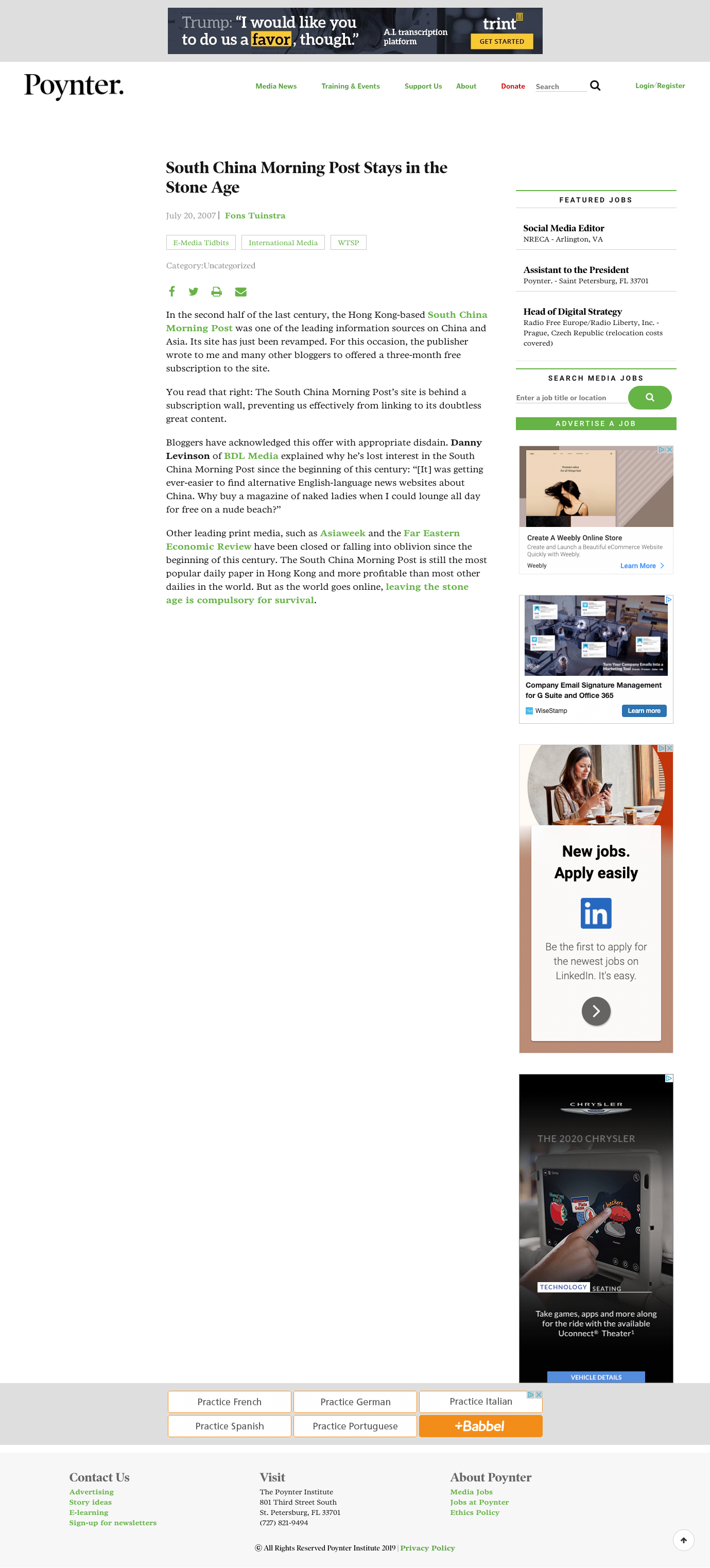 South China Morning Post Stays in the Stone Age